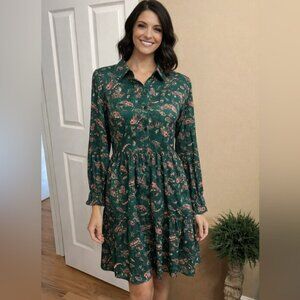 Green Paisley Button Front Tiered Dress – Size Medium